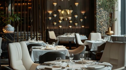 An upscale dining experience at one of Dubai's Michelin-starred restaurants. The scene features elegantly plated dishes, sophisticated table settings