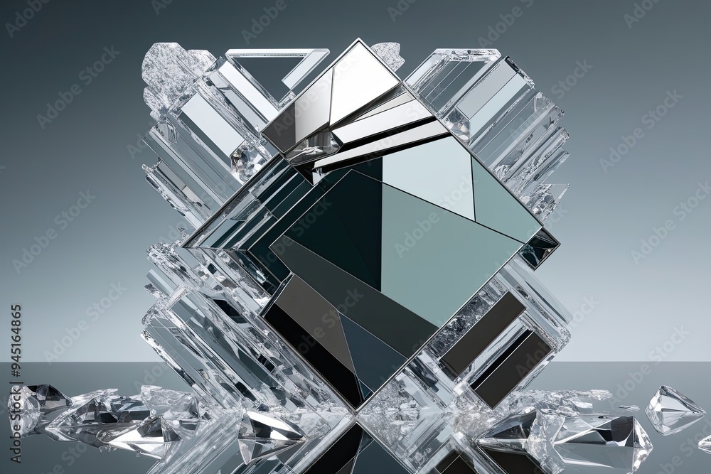 Poster stunning 3d design featuring geometric patterns and fragmentation on a transparent surface