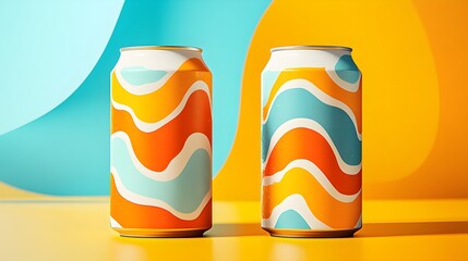 Fototapeta premium Product Packaging Soda Cans Mockup with Vibrant Background.