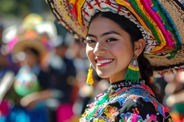 Fototapeta premium Woman wearing traditional hat during a cultural parade