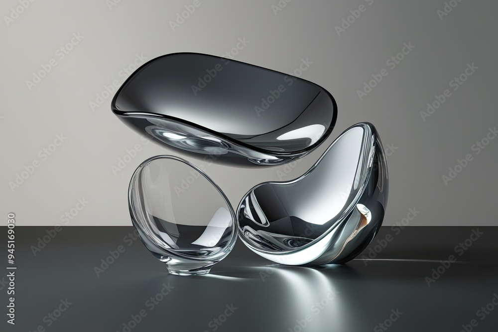 Poster 3D Display of Mysterious Shapes with Shiny Glass Forms on Subtle Gradient Background