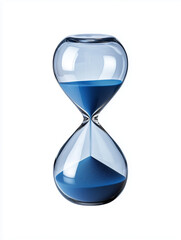 A modern hourglass with blue sand, isolated on a white background