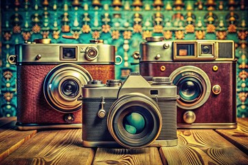 Fototapeta premium bold graphic still life vintage cameras props