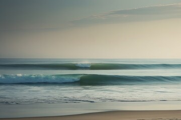 Fototapeta premium Serene Beach Landscape with Calming Waves and Soft Shoreline Colors