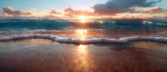 Obraz premium Tranquil Beach Sunset: Minimalist Image of Colorful Skies and Calm Waters