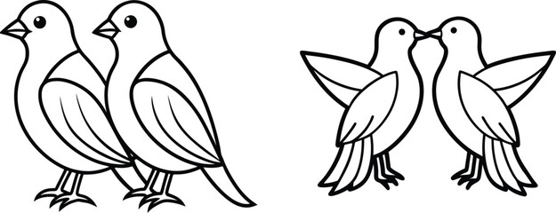 Obraz premium Vector illustration. Set of different birds. Outline painting.