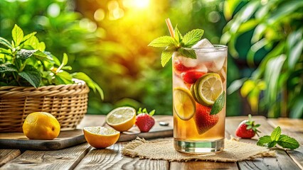 Fototapeta premium relaxed summer afternoon refreshing drink mockup