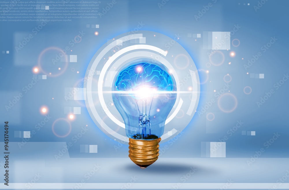 Poster generate ai technology. light bulb with brain