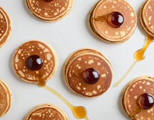 Pancakes with Syrup, top view, isolated on white background. Ai generated images