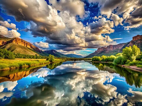 dramatic cloudscape Animas River Valley mirror reflection symmetry