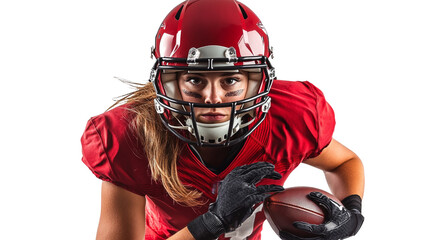 A football player is running with a football in his hands