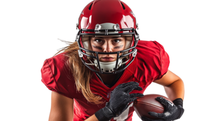 A football player is running with a football in his hands