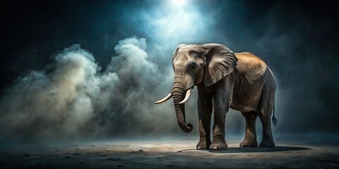 low key moody night elefante mysterious shadows dark misty atmospheric solitary calm quiet misty ancient wrinkled skin high contrast
