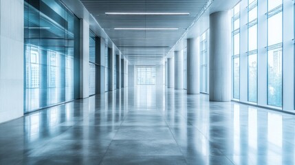 Modern Office Hallway with Glass Walls