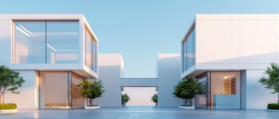 Tranquil Urban Serenity - Minimalist Photo of Modern City Street under Clear Skies