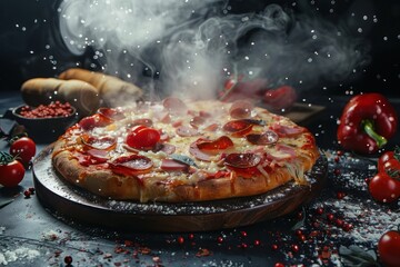 Freshly Baked Pizza with Pepperoni and Ham