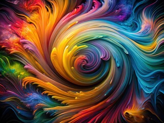 dramatic slow-shutter photograph features swirling colorful paint tendrils dancing across a stark black canvas with striking geometric patterns emerging