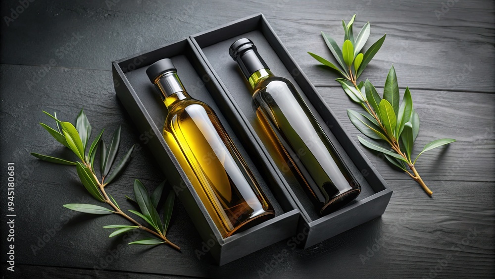 Wall mural luxurious gourmet corporate gifting sleek modern black box premium italian extra virgin olive oil in