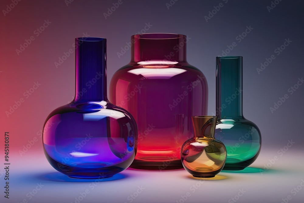 Poster stunning 3d render of colorful abstract glass objects in vibrant spectrum