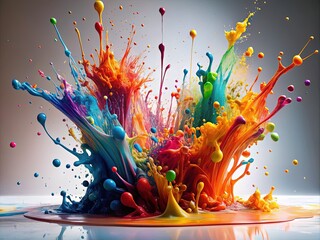 stunning high-speed capture of vibrant paint explosions against a crisp white background with intricate splatter patterns and dramatic lighting