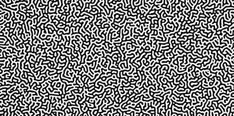 Turing reaction diffusion monochrome seamless pattern with chaotic motion. Linear design with biological shapes. Organic lines in Memphis. abstract truing organic wallpaper background.	