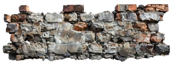 The wall of bricks or piled rocks texture on empty a transparent background. Close up Various textured pieces isolated on background