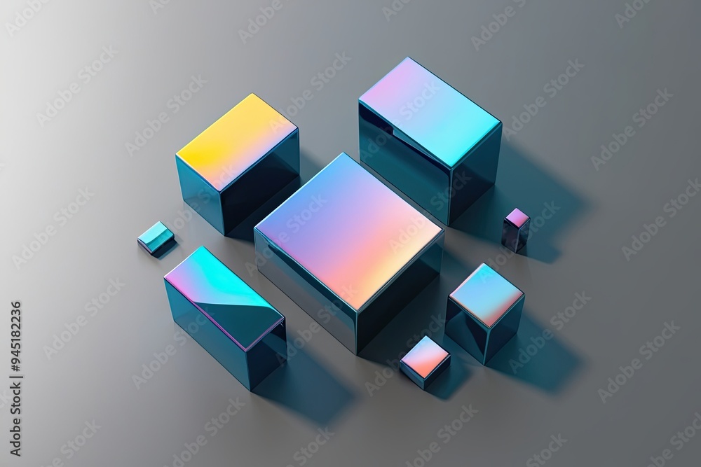 Poster glossy 3d abstract geometric shapes with spectrum effects and minimalist design