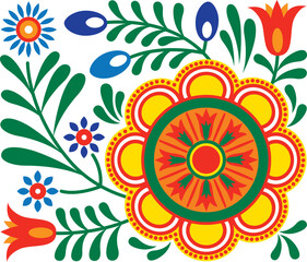 Folklore ornaments from Slovakia. Colorful floral patterns of folk paintings.