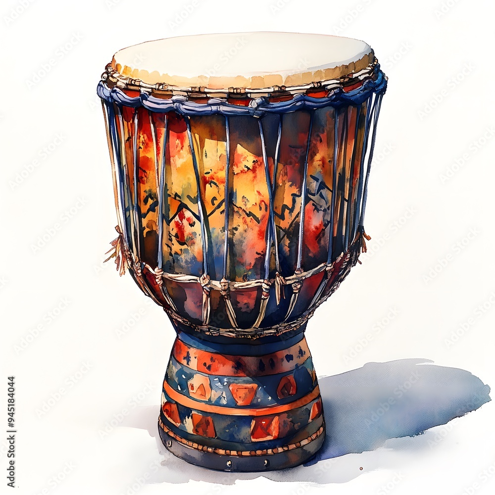 Aufkleber african djembe drum with colorful patterns.