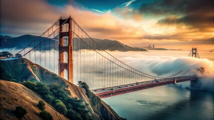 GoldenGateBridge SanFrancisco FallFog Drive PacificHighway USA Moody Ethereal CoolToned Monochromatic Mysterious Cityscape WestCoast Iconic