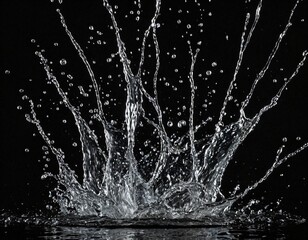 Transparent water splash and wave. water drops isolated on black background. Ai generated images