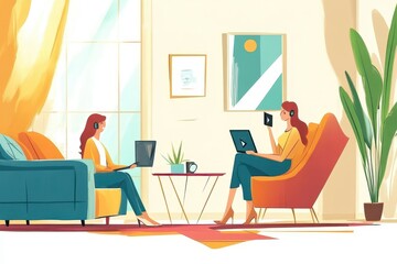 Virtual Business Meeting - Abstract Illustration of Online Video Conference Discussion