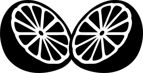 Lemon and lime slices.Abstract vector grunge silhouette drawing of an orange.Black and white isolate citrus and fruit illustration .Summer print design for t-shirts.