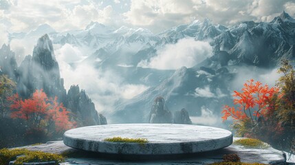 Display podium on mountain background