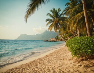 Summer Resort Beach Sea Relax Travel Vacation Palm Tropic Copy Space Banner Background Hotel. Ai generated images