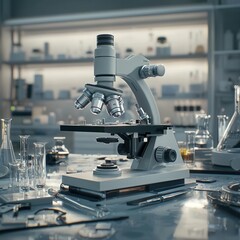 Fototapeta premium Precision in focusing on specimens, high-detail laboratory scene