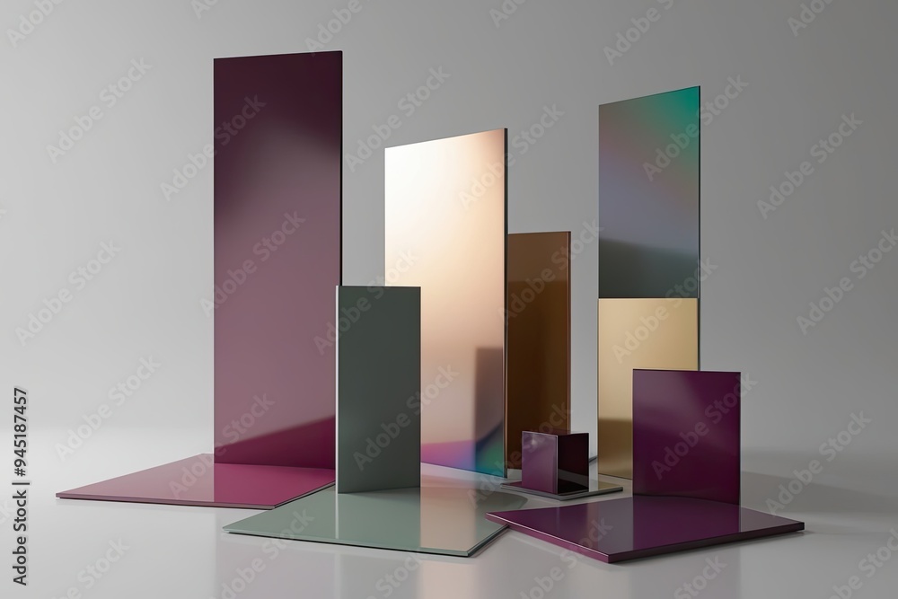 Poster 3d abstract geometric shape renderings with glossy minimalist spectrum dispersion