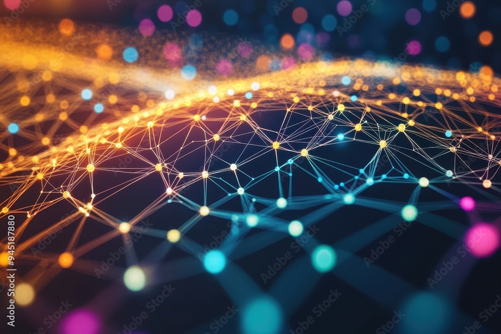 Poster digital currency network: abstract interconnected dots design