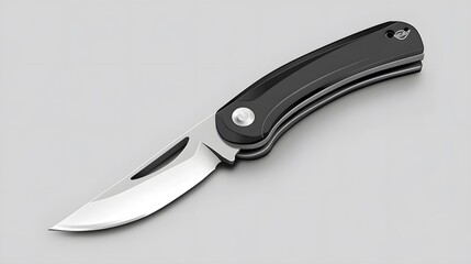 Obraz premium Black Pocket Knife on Grey Background.