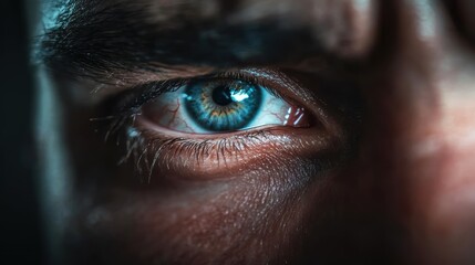 A close-up of tired eyes reveals fatigue etched in every line, with chronic sleepiness evident behind the dull gaze.