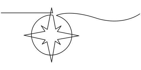 Compass, Navigation Line Icon. Editable Stroke. Pixel Perfect. For Mobile and Web, Continuous linear compass pattern. Single line compass icon. Vector editable line illustration, Navigational Compass