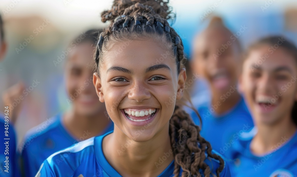 Canvas Prints a young woman smiles brightly while standing with her team. ai.