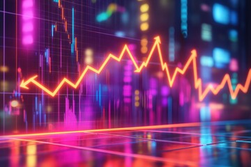 Dynamic Minimal Financial Chart with Rising Neon Arrows - Vector Illustration