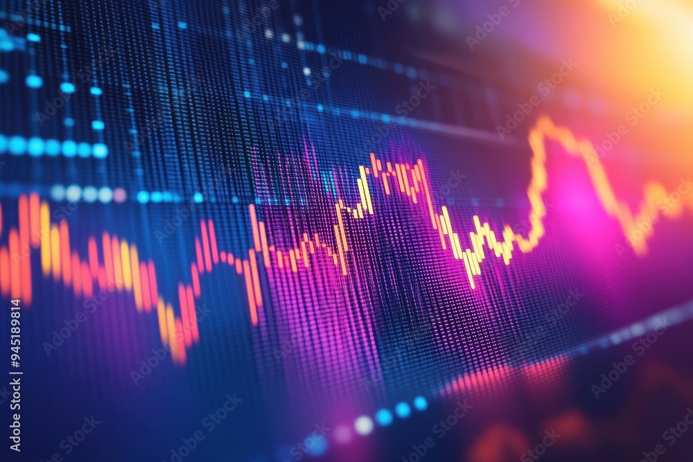 Poster abstract stock market ticker in cool tones - simplified financial data visualization with modern des