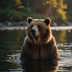 Obraz premium brown bear in the lake