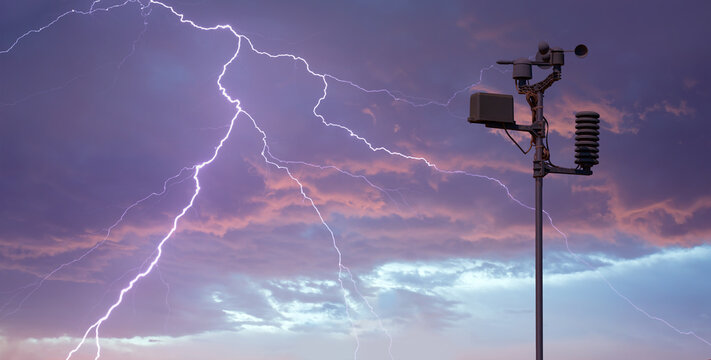 Weather station automatic measurement of weather parameters with Stormy sky