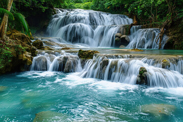 Fototapeta premium Generative ai on theme of beautiful majestic waterfall in natural nature, national park attraction