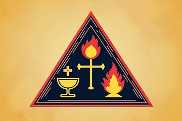 Sacred Triangle Symbols Featuring Cross Chalice and Flame of the Holy Spirit in Vector Art