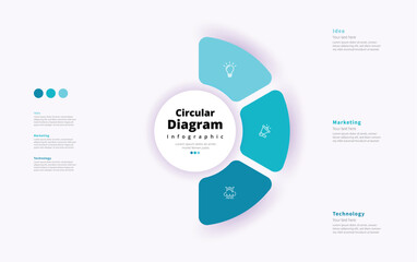 Modern minimalist elegant clean circular 3 steps editable diagram infographic design template vector