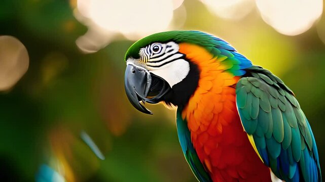 Portrait of a colourful parrot against a bokeh background